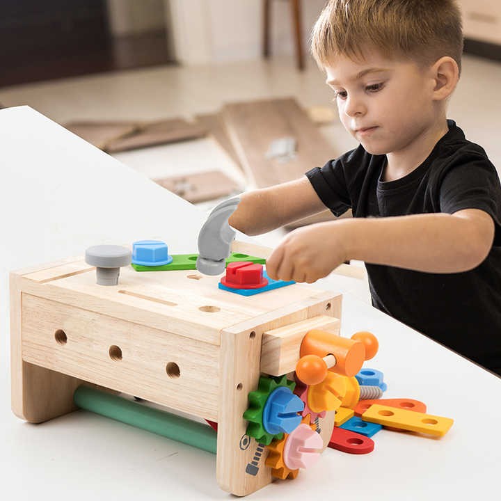 Early Learning Children Wooden Educational Toys Wood Screws Nuts Toolbox Set Kids Pretend Wooden Tool Box Toy